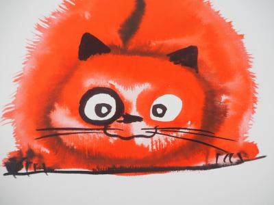 Laszlo TIBAY - Le petit chaton roux s’apprête à bondir - Dessin original, signé 2