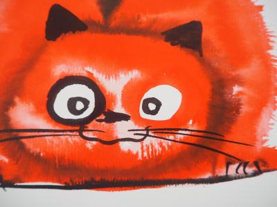 Laszlo TIBAY - Le petit chaton roux s’apprête à bondir - Dessin original, signé 2