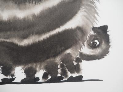 Laszlo TIBAY -  Maman chat et son chaton timide - Dessin original, signé 2