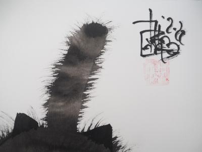 Laszlo TIBAY -  Maman chat et son chaton timide - Dessin original, signé 2