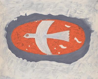 Georges BRAQUE - Oiseau blanc sur fond rouge, 1967 - Lithograph in colors on wove paper. 2