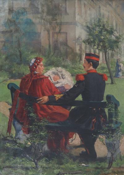 Henri EVENEPOEL - Famille au Parc, c. 1895 - Huile sur toile Signée 2