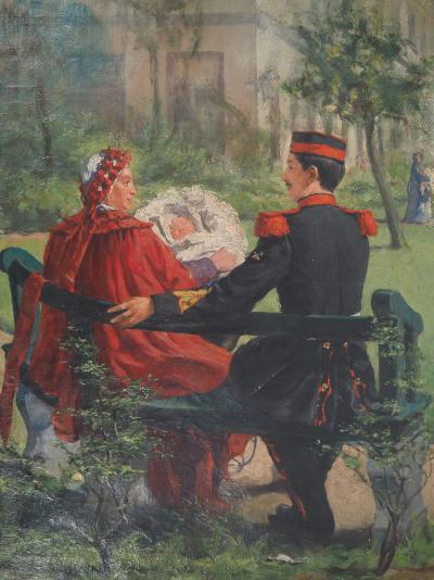 Henri EVENEPOEL - Famille au Parc, c. 1895 - Huile sur toile Signée 2