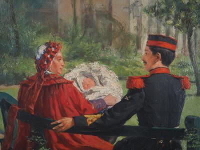 Henri EVENEPOEL - Famille au Parc, c. 1895 - Huile sur toile Signée 2