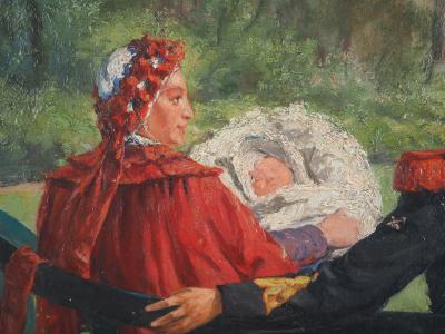 Henri EVENEPOEL - Famille au Parc, c. 1895 - Huile sur toile Signée 2