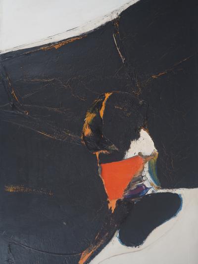 Jan MEYER - Abstraction en noir et rouge, 1970 - Huile sur toile, signée 2
