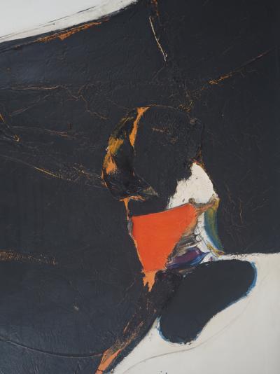 Jan MEYER - Abstraction en noir et rouge, 1970 - Huile sur toile, signée 2