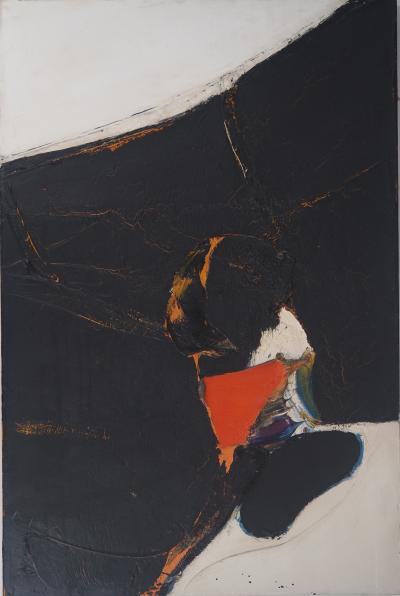 Jan MEYER - Abstraction en noir et rouge, 1970 - Huile sur toile, signée 2