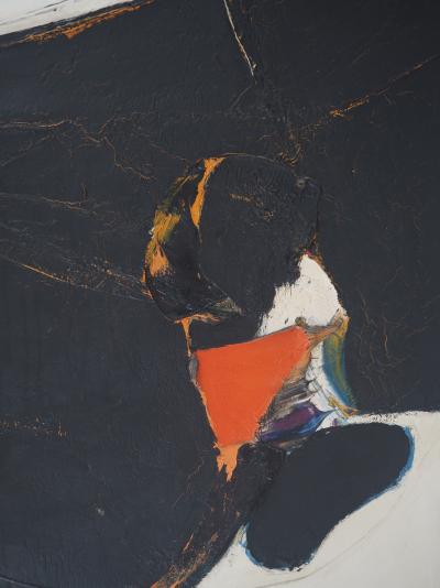 Jan MEYER - Abstraction en noir et rouge, 1970 - Huile sur toile, signée 2