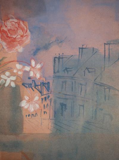 Jean Dufy - Table avec vue sur les toits de Paris - Aquarelle et gouache sur papier, Signée 2