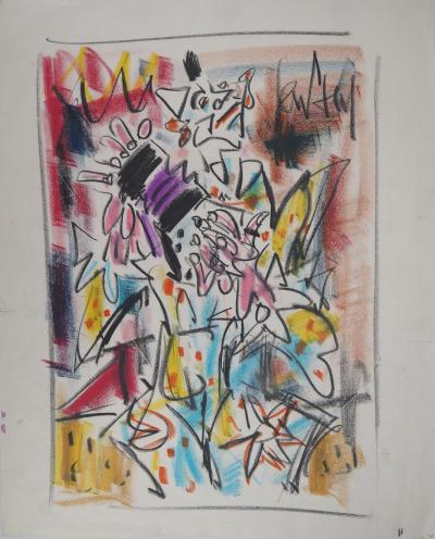 GEN PAUL - Le clown à l’accordéon - Dessin original au pastel, Signé 2