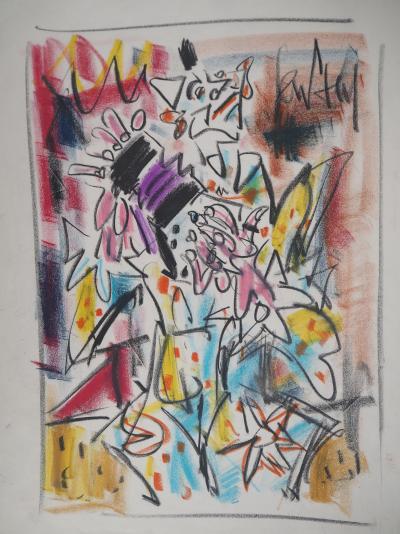 GEN PAUL - Le clown à l’accordéon - Dessin original au pastel, Signé 2