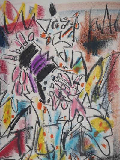 GEN PAUL - Le clown à l’accordéon - Dessin original au pastel, Signé 2