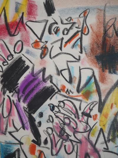 GEN PAUL - Le clown à l’accordéon - Dessin original au pastel, Signé 2