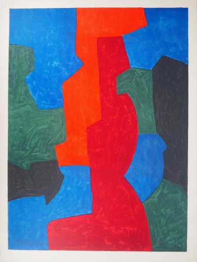 Serge Poliakoff (d’après) : Composition rouge, bleu et vert - Lithographie, Signée 1969 2