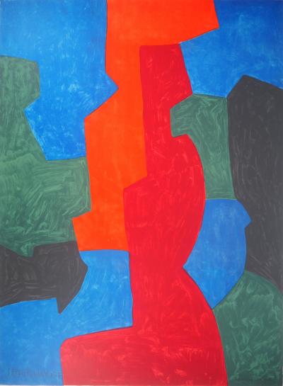 Serge Poliakoff (d’après) : Composition rouge, bleu et vert - Lithographie, Signée 1969 2