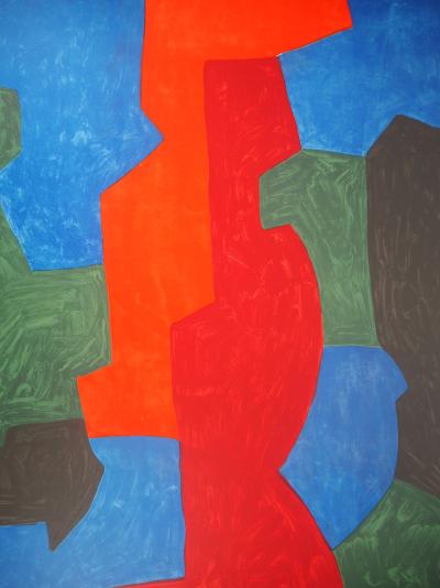 Serge Poliakoff (d’après) : Composition rouge, bleu et vert - Lithographie, Signée 1969 2