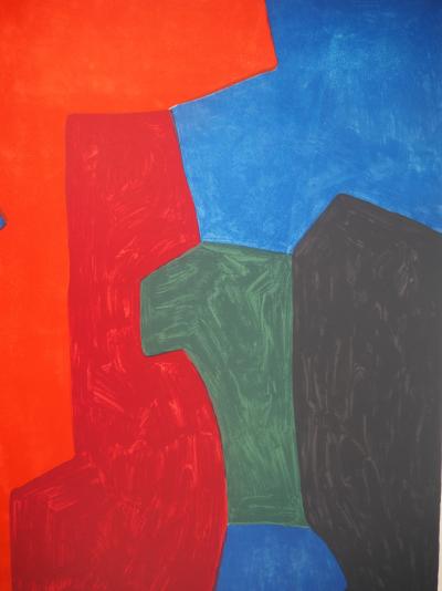 Serge Poliakoff (d’après) : Composition rouge, bleu et vert - Lithographie, Signée 1969 2