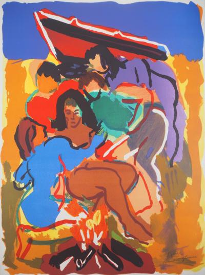 Pierre AMBROGIANI : Autour du feu de camp - Lithographie originale signée 2