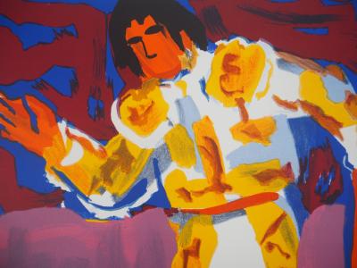 Pierre AMBROGIANI : Le matador et le taureau blessé - Lithographie originale signée 2