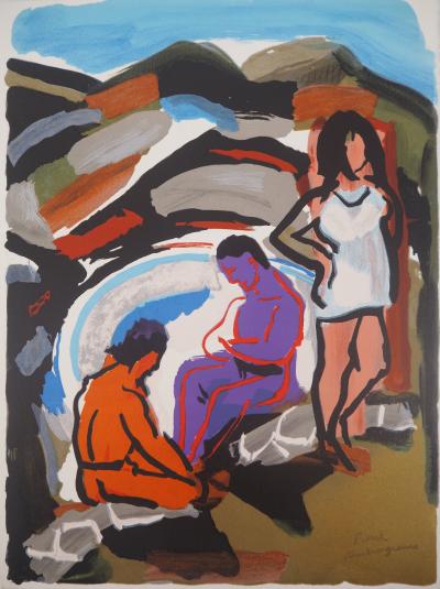 Pierre AMBROGIANI : La baignade au lac - Lithographie originale signée 2