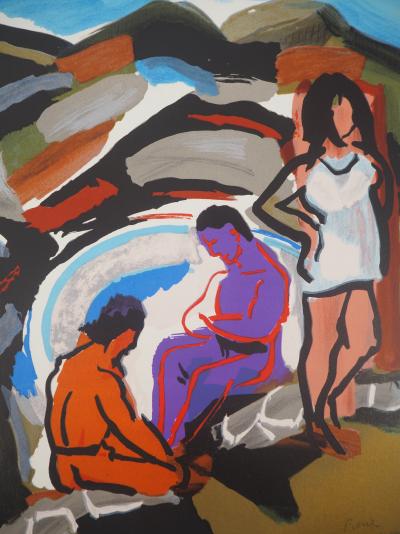 Pierre AMBROGIANI : La baignade au lac - Lithographie originale signée 2