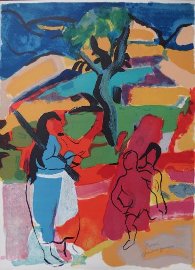 Pierre AMBROGIANI : La mère et ses enfants en Provence - Lithographie originale signée 2