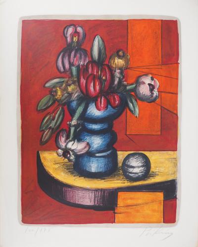 Franz Priking - Bouquet exotique et sphère - Lithographie originale Signée 2