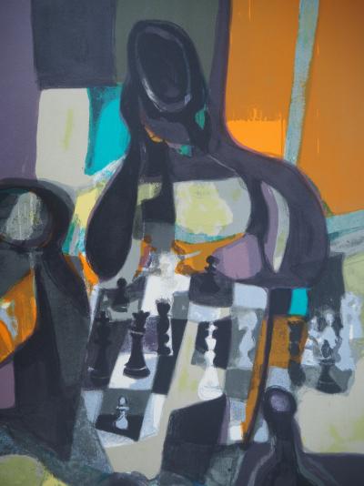 Marcel MOULY - Les joueurs d’échec - Lithographie originale, Signée 2