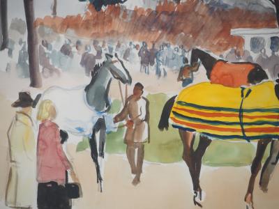 Yves BRAYER : Hippodrome d’Auteuil : la promenade des chevaux - Aquarelle originale signée 2