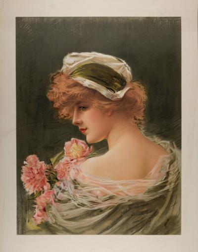 Edouard BISSON - Portrait d’élégante, c. 1900 - Decorative lithograph panel 2