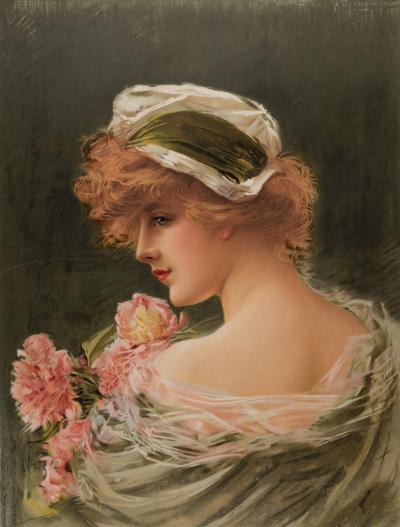 Edouard BISSON - Portrait d’élégante, c. 1900 - Decorative lithograph panel 2