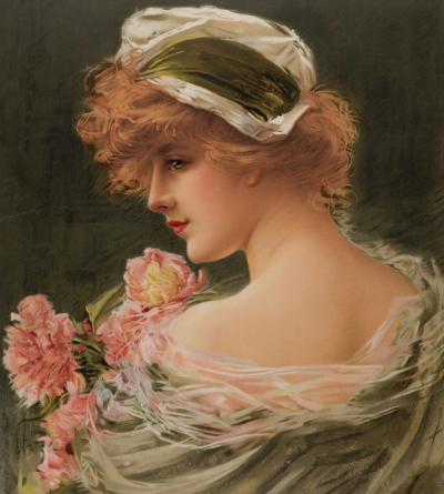 Edouard BISSON - Portrait d’élégante, c. 1900 - Decorative lithograph panel 2