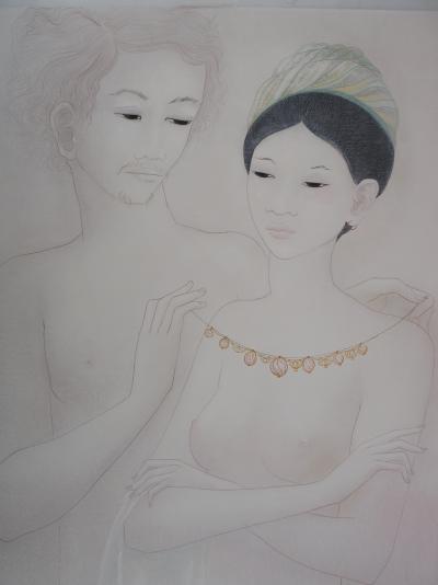 Mara TRAN LONG - Le cadeau - Huile et gouache sur panneau, Signée 2