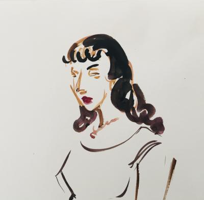 Yves BRAYER - Elégante, 1952 - Aquarelle originale signée 2