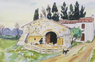 Yves BRAYER - Bergerie en Provence, Le Destet, 1973 - Aquarelle originale signée 2