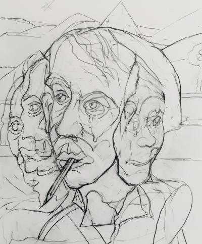 Valerio ADAMI - Michel Houellebecq, 2017 - Tirage pigmentaire signé 2