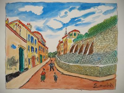 Elisée MACLET : Les remparts - Aquarelle signée 2