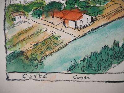 Elisée MACLET : Le village de Corté en Corse - Aquarelle signée 2