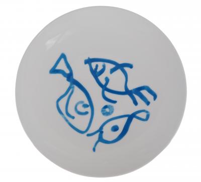 ZAO Wou-Ki - Vie Marine : Trois poissons - Sérigraphie sur Porcelaine signée