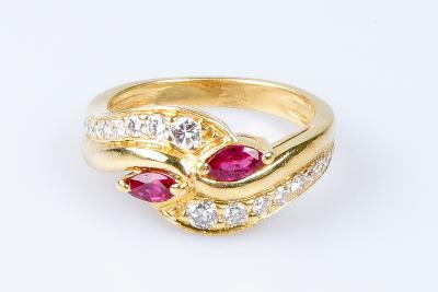 Bague rubis diamant en or jaune 18 carats 2
