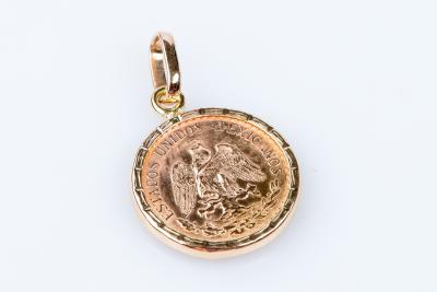 Pendentif pièce Estados Unidos Mexicanos de 2 Pesos de l'année 1945 en or rose 18 carats 2