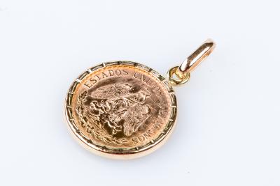 Pendentif pièce Estados Unidos Mexicanos de 2 Pesos de l'année 1945 en or rose 18 carats 2
