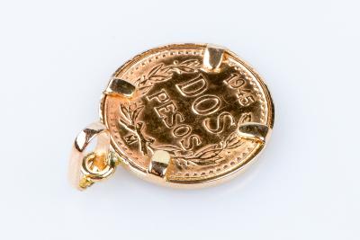 Pendentif pièce Estados Unidos Mexicanos de 2 Pesos de l'année 1945 en or rose 18 carats 2