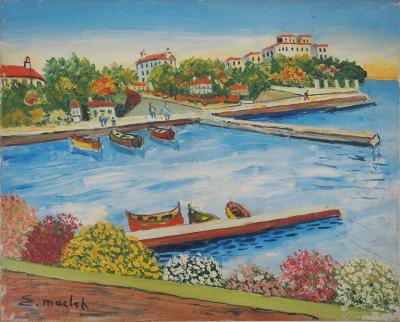 Elisée MACLET : Le Port de Beaulieu sur Mer - Huile sur toile originale, Signée