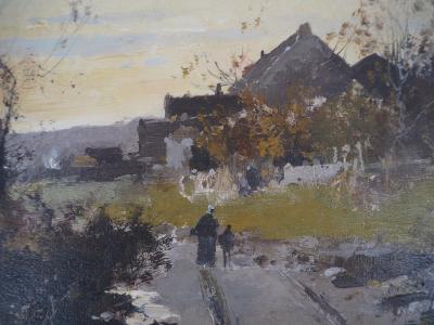 Eugène GALIEN-LALOUE - Départ de la ferme au petit matin - Huile sur toile, Signée 2