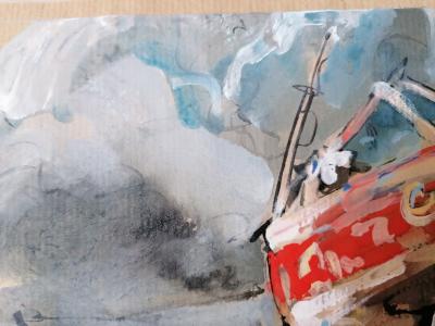 Antoine Faure (1975) - Bâteau rouge à marée basse, 2021 - Gouache et encre sur papier 2