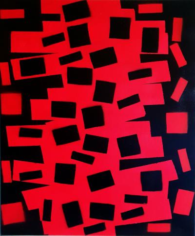 HAYVON - Tetris rouge & noir , 2024 - Acrylique sur toile 2