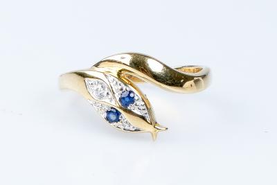 Bague Serpent Or 18 Carats Jaune Et Blanc Avec Diamants - Taille 67 - Occasion
