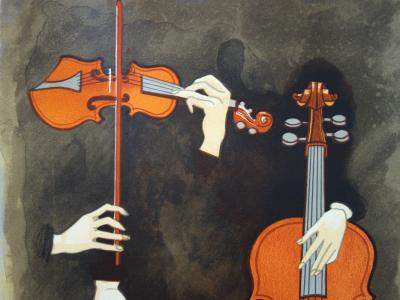 Gérard ROHNER  - Violon et violoncelle - Lithographie originale signée au crayon 2